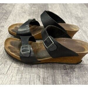 Birkenstock Size 40 Papillio Wedge Dorothy Black Straps